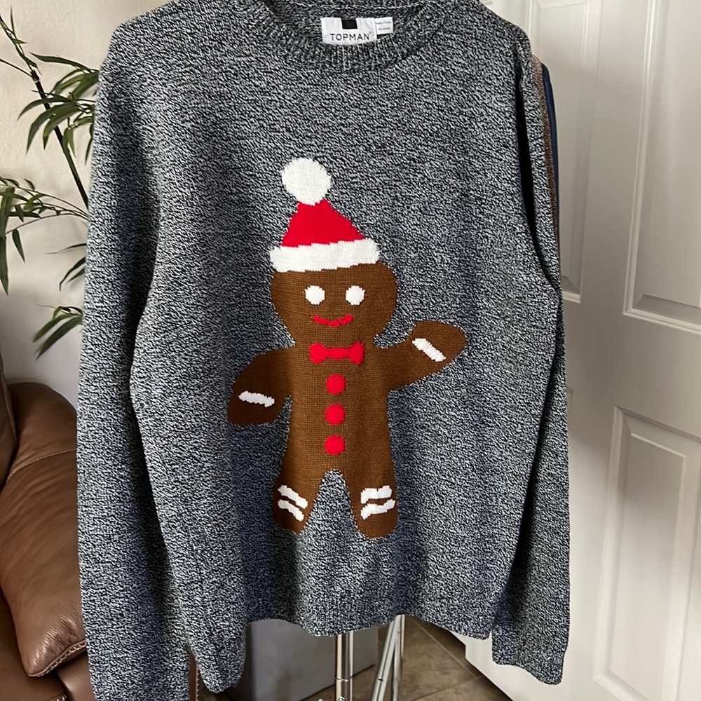 Topman Grey Gingerbread Man Christmas Jumper - Large